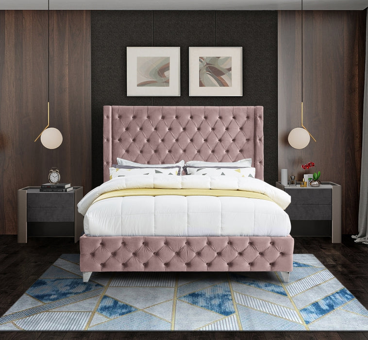 Savan Velvet King Bed Pink - SavanPink-K