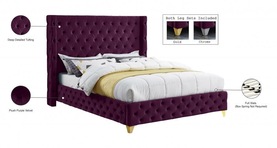 Savan Velvet King Bed Purple - SavanPurple-K