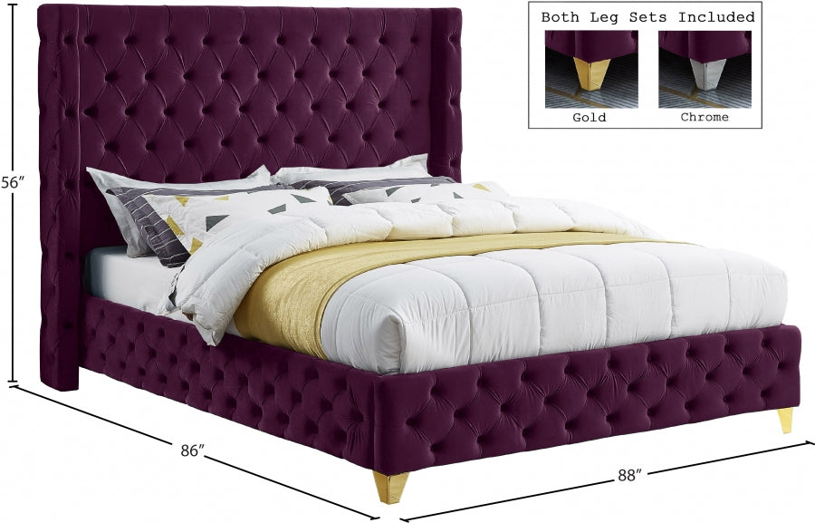 Savan Velvet King Bed Purple - SavanPurple-K