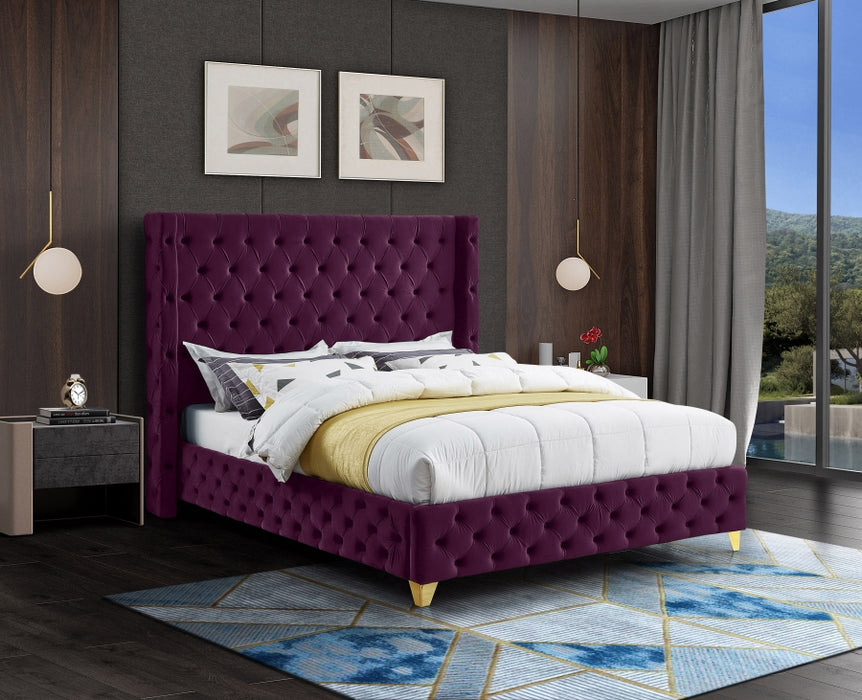 Savan Velvet King Bed Purple - SavanPurple-K