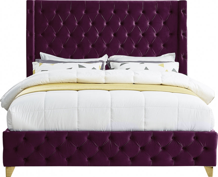 Savan Velvet King Bed Purple - SavanPurple-K