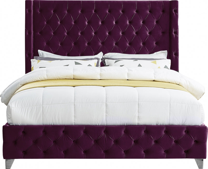 Savan Velvet King Bed Purple - SavanPurple-K