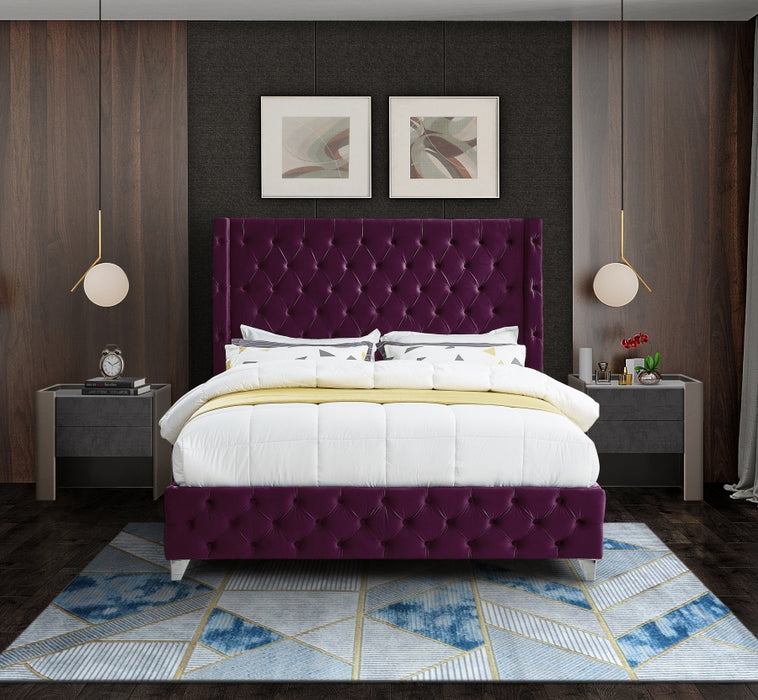 Savan Velvet King Bed Purple - SavanPurple-K