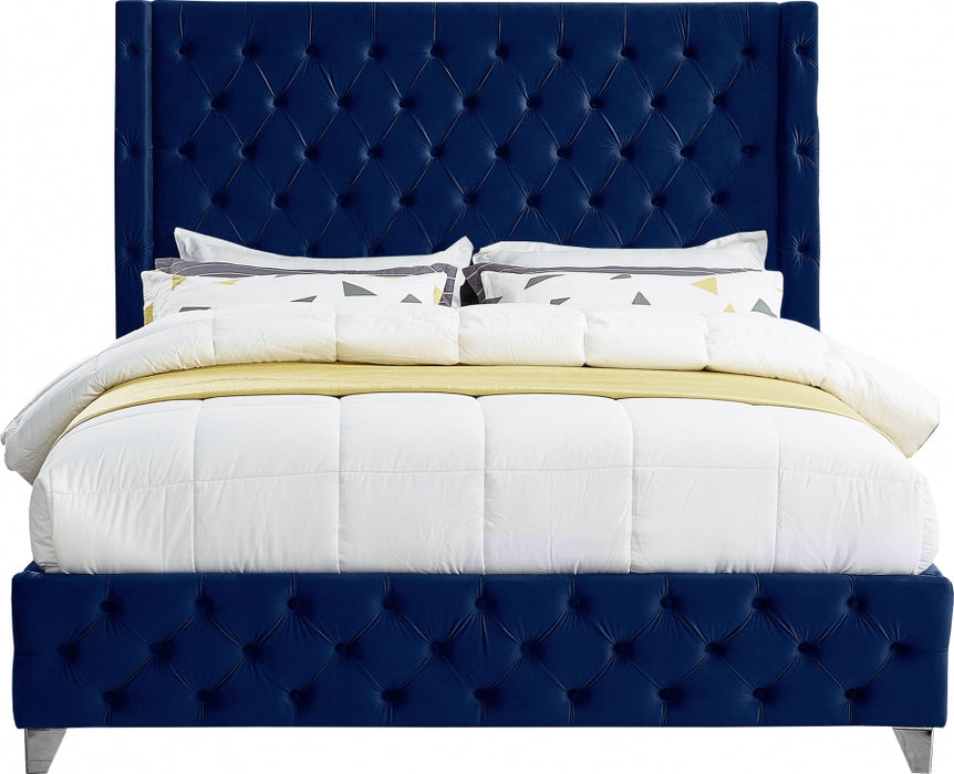 Savan Velvet Queen Bed Blue - SavanNavy-Q