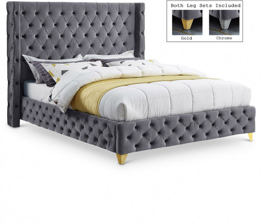 Savan Velvet Queen Bed Grey - SavanGrey-Q