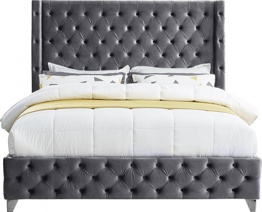 Savan Velvet Queen Bed Grey - SavanGrey-Q