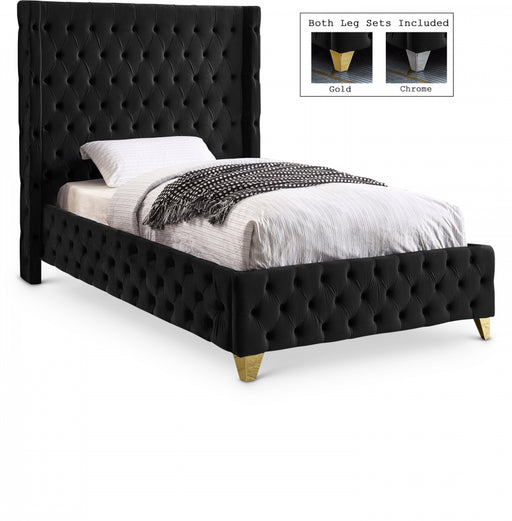 Savan Velvet Twin Bed Black - SavanBlack-T