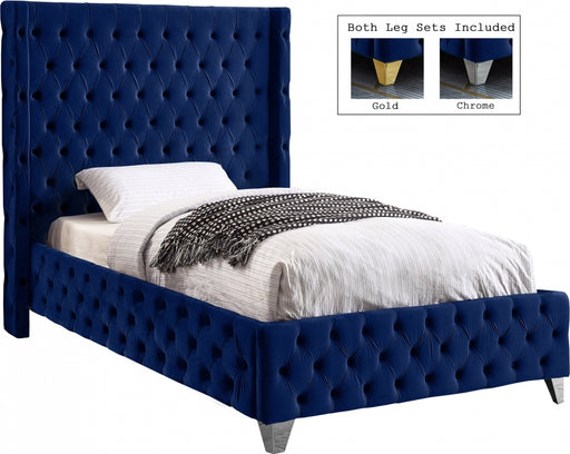 Savan Velvet Twin Bed Blue - SavanNavy-T