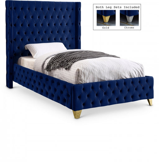 Savan Velvet Twin Bed Blue - SavanNavy-T