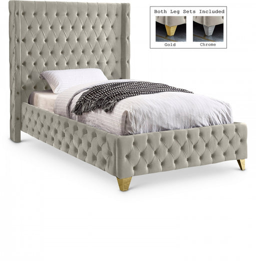 Savan Velvet Twin Bed Cream - SavanCream-T