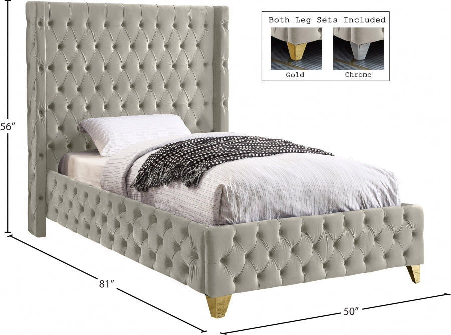 Savan Velvet Twin Bed Cream - SavanCream-T