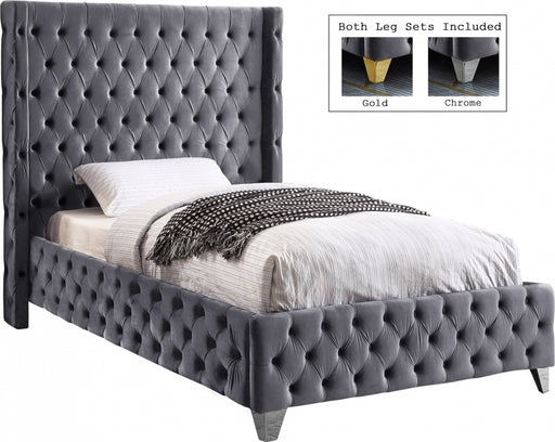 Savan Velvet Twin Bed Grey - SavanGrey-T