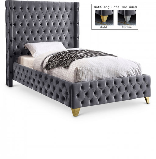 Savan Velvet Twin Bed Grey - SavanGrey-T