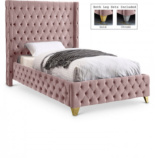 Savan Velvet Twin Bed Pink - SavanPink-T