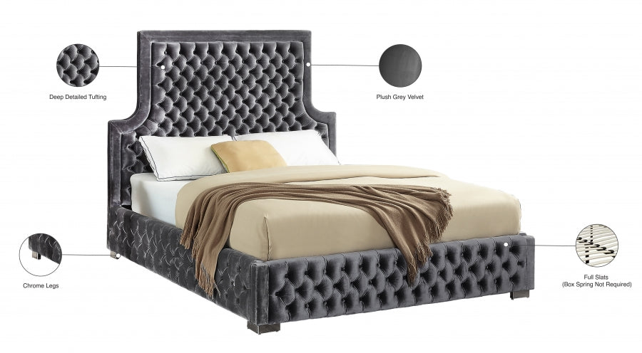 Sedona Velvet King Bed Grey - SedonaGrey-K