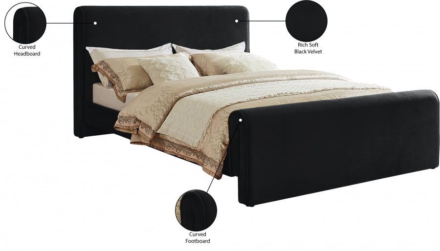 Sloan Velvet King Bed (3 Boxes) Black - SloanBlack-K