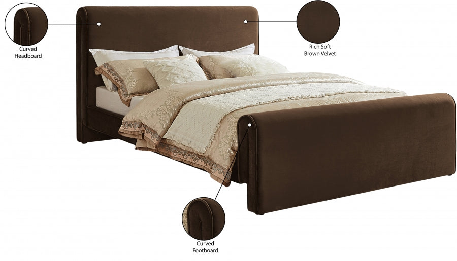 Sloan Velvet King Bed (3 Boxes) Brown - SloanBrown-K