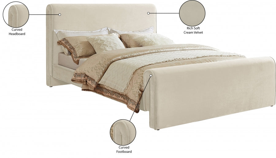 Sloan Velvet King Bed (3 Boxes) Cream - SloanCream-K