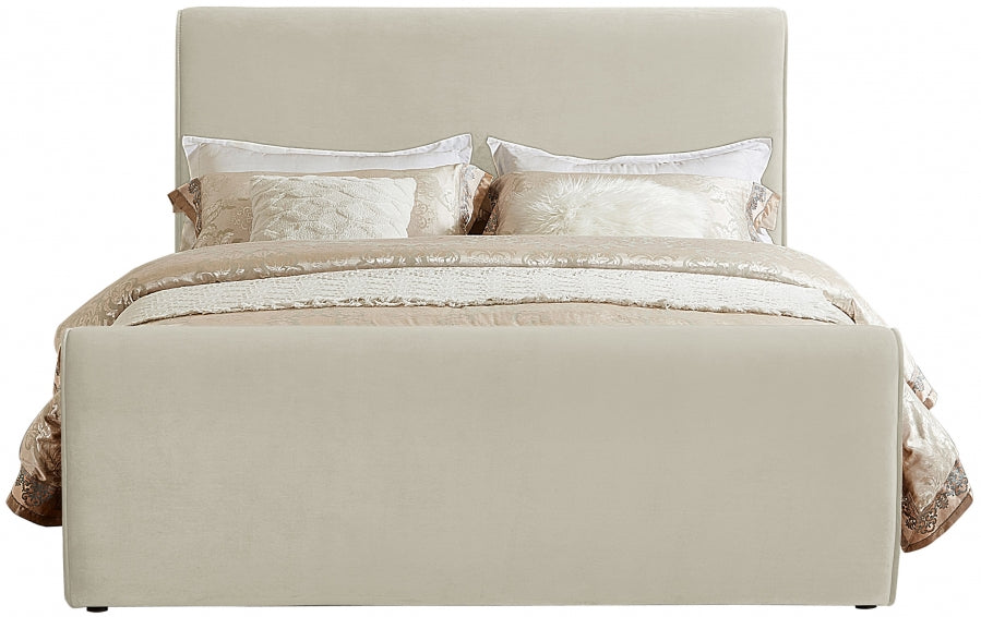 Sloan Velvet Queen Bed (3 Boxes) Cream - SloanCream-Q