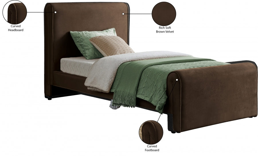 Sloan Velvet Twin Bed (3 Boxes) Brown - SloanBrown-T