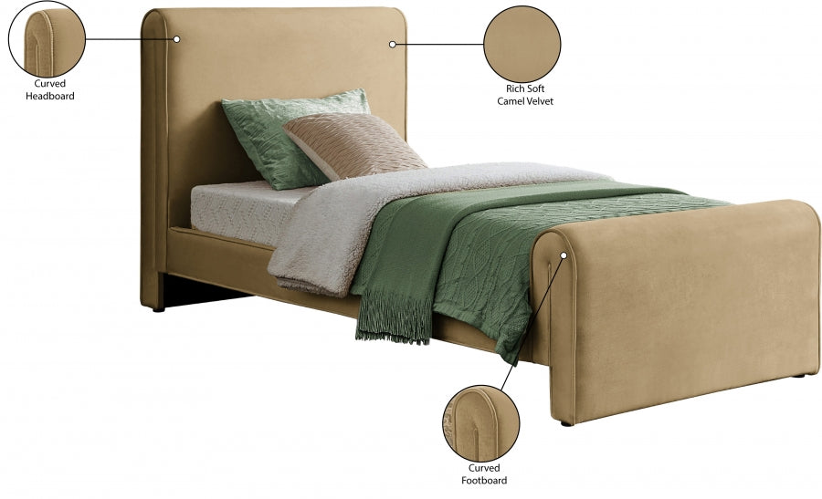 Sloan Velvet Twin Bed (3 Boxes) Camel - SloanCamel-T