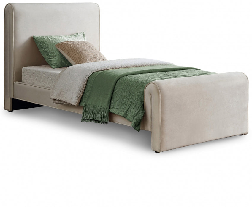 Sloan Velvet Twin Bed (3 Boxes) Cream - SloanCream-T