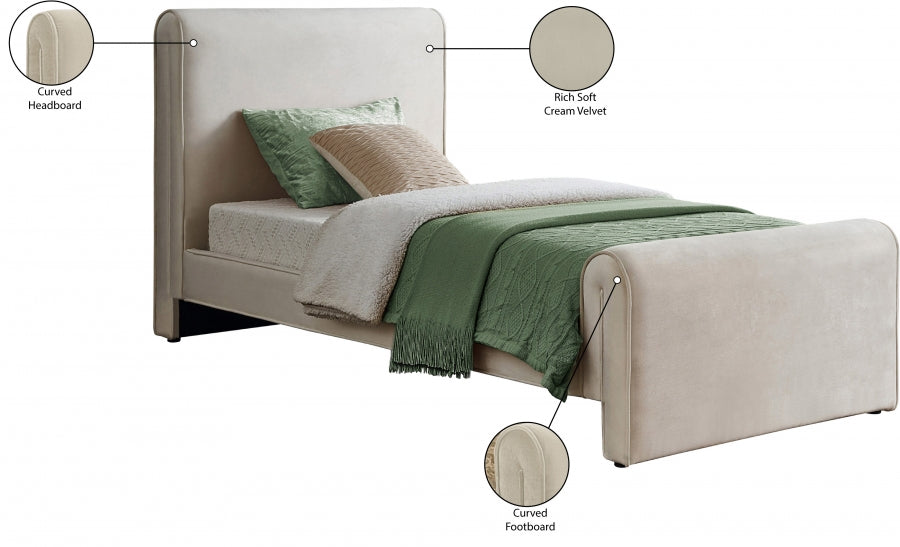 Sloan Velvet Twin Bed (3 Boxes) Cream - SloanCream-T