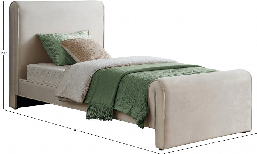 Sloan Velvet Twin Bed (3 Boxes) Cream - SloanCream-T