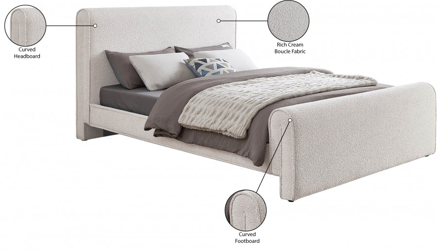 Stylus Boucle Fabric King Bed (3 Boxes) Cream - StylusCream-K