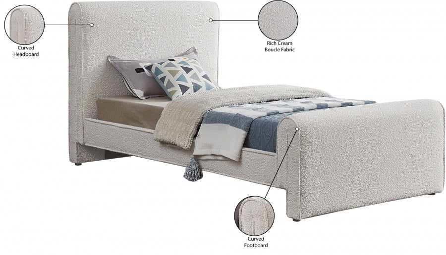 Stylus Boucle Fabric Twin Bed (3 Boxes) Cream - StylusCream-T