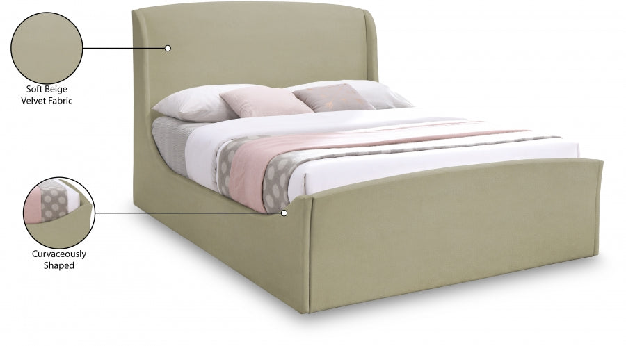 Tess Velvet King Bed (3 Boxes) Beige - TessBeige-K