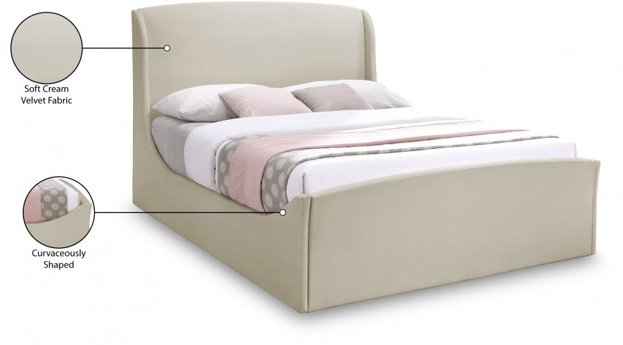 Tess Velvet King Bed (3 Boxes) Cream - TessCream-K