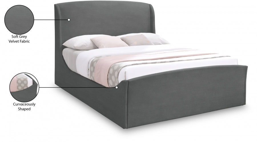 Tess Velvet King Bed (3 Boxes) Grey - TessGrey-K