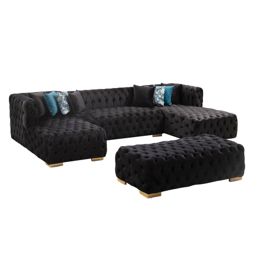 Valencia 126 in. W 3-Piece Soft Touch Velvet  U-Shaped Sectional in Black - SEC-VALENCIA-BLACK - Gate Furniture