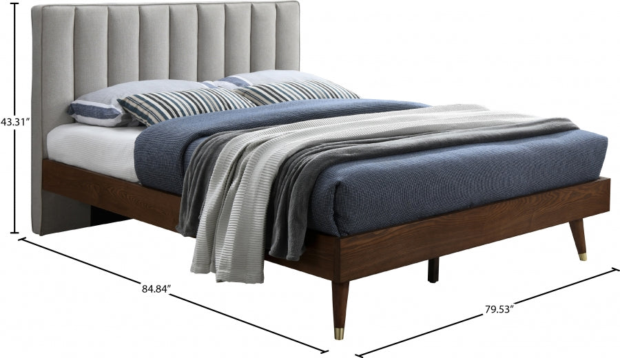 Vance Mid-Century Modern Linen Textured King Bed (3 Boxes) Beige - VanceBeige-K