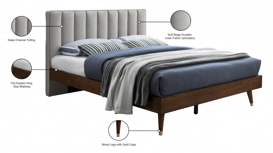 Vance Mid-Century Modern Linen Textured King Bed (3 Boxes) Beige - VanceBeige-K