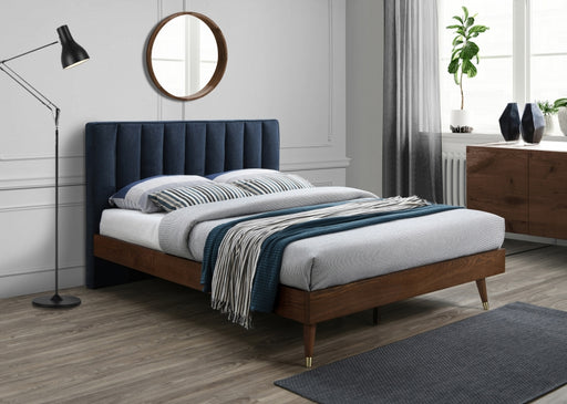 Vance Mid-Century Modern Linen Textured King Bed (3 Boxes) Blue - VanceNavy-K