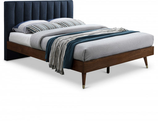 Vance Mid-Century Modern Linen Textured King Bed (3 Boxes) Blue - VanceNavy-K