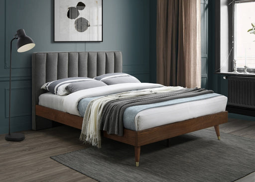 Vance Mid-Century Modern Linen Textured King Bed (3 Boxes) Grey - VanceGrey-K