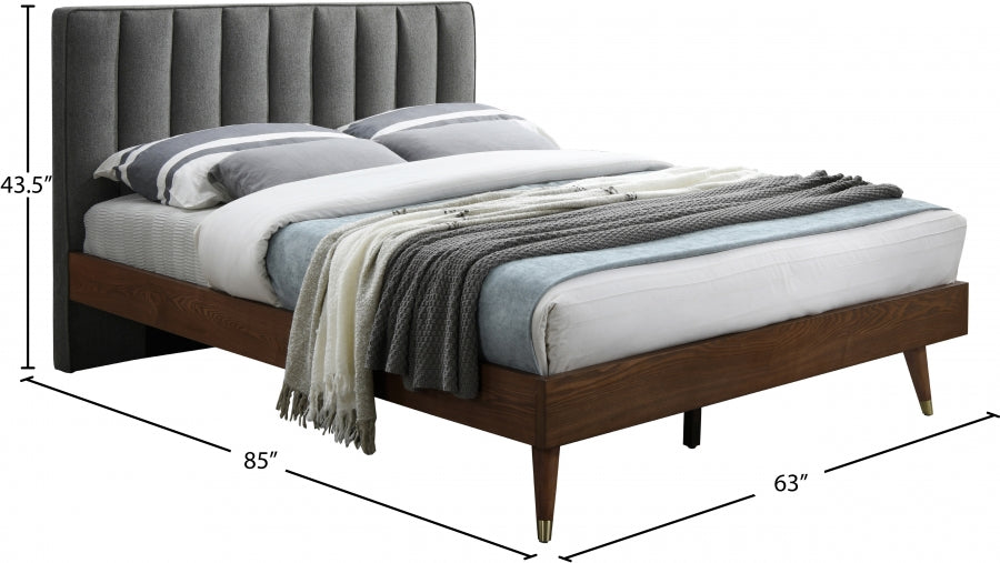 Vance Mid-Century Modern Linen Textured Queen Bed (3 Boxes) Grey - VanceGrey-Q