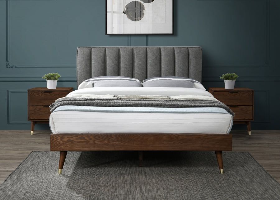 Vance Mid-Century Modern Linen Textured Queen Bed (3 Boxes) Grey - VanceGrey-Q