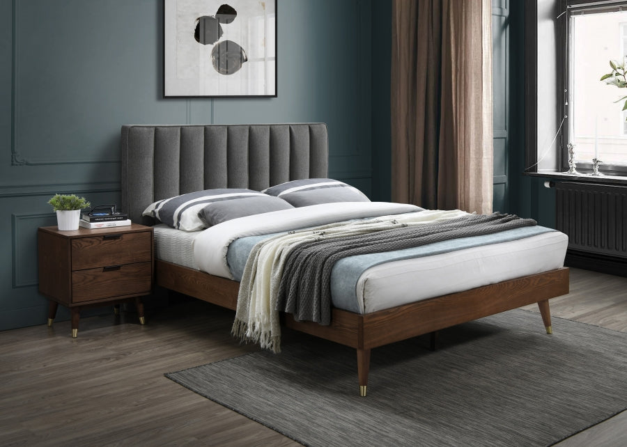 Vance Mid-Century Modern Linen Textured Queen Bed (3 Boxes) Grey - VanceGrey-Q