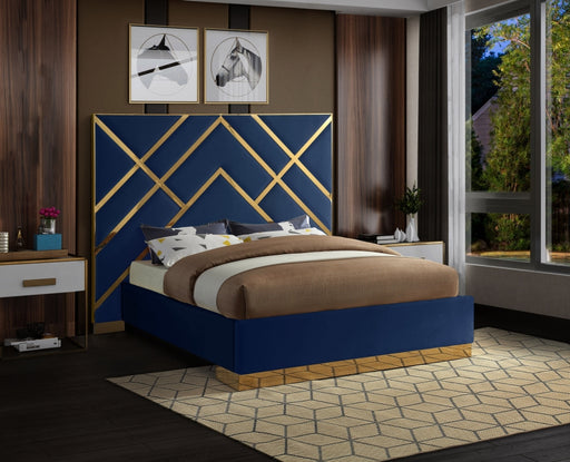 Vector Velvet King Bed Blue - VectorNavy-K