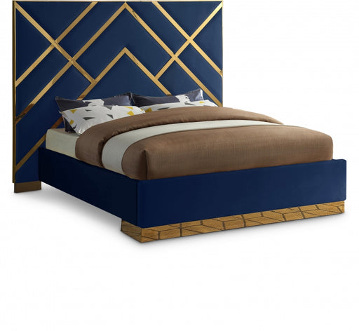 Vector Velvet King Bed Blue - VectorNavy-K