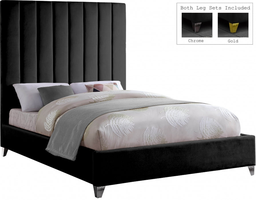 Via Velvet Full Bed Black - ViaBlack-F