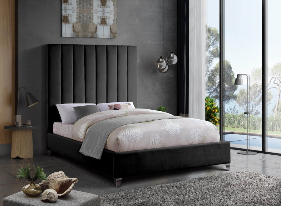 Via Velvet Full Bed Black - ViaBlack-F