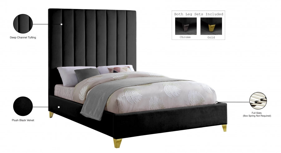 Via Velvet Full Bed Black - ViaBlack-F