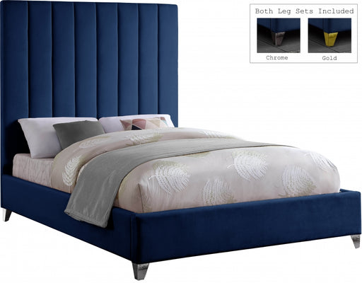 Via Velvet Full Bed Blue - ViaNavy-F