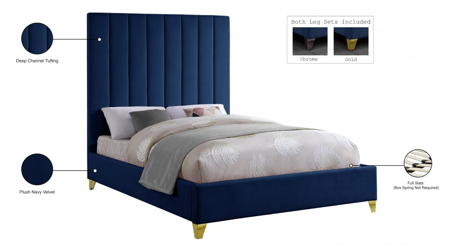 Via Velvet Full Bed Blue - ViaNavy-F