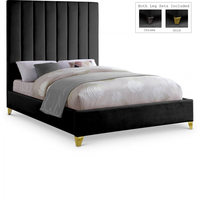 Via Velvet King Bed Black - ViaBlack-K